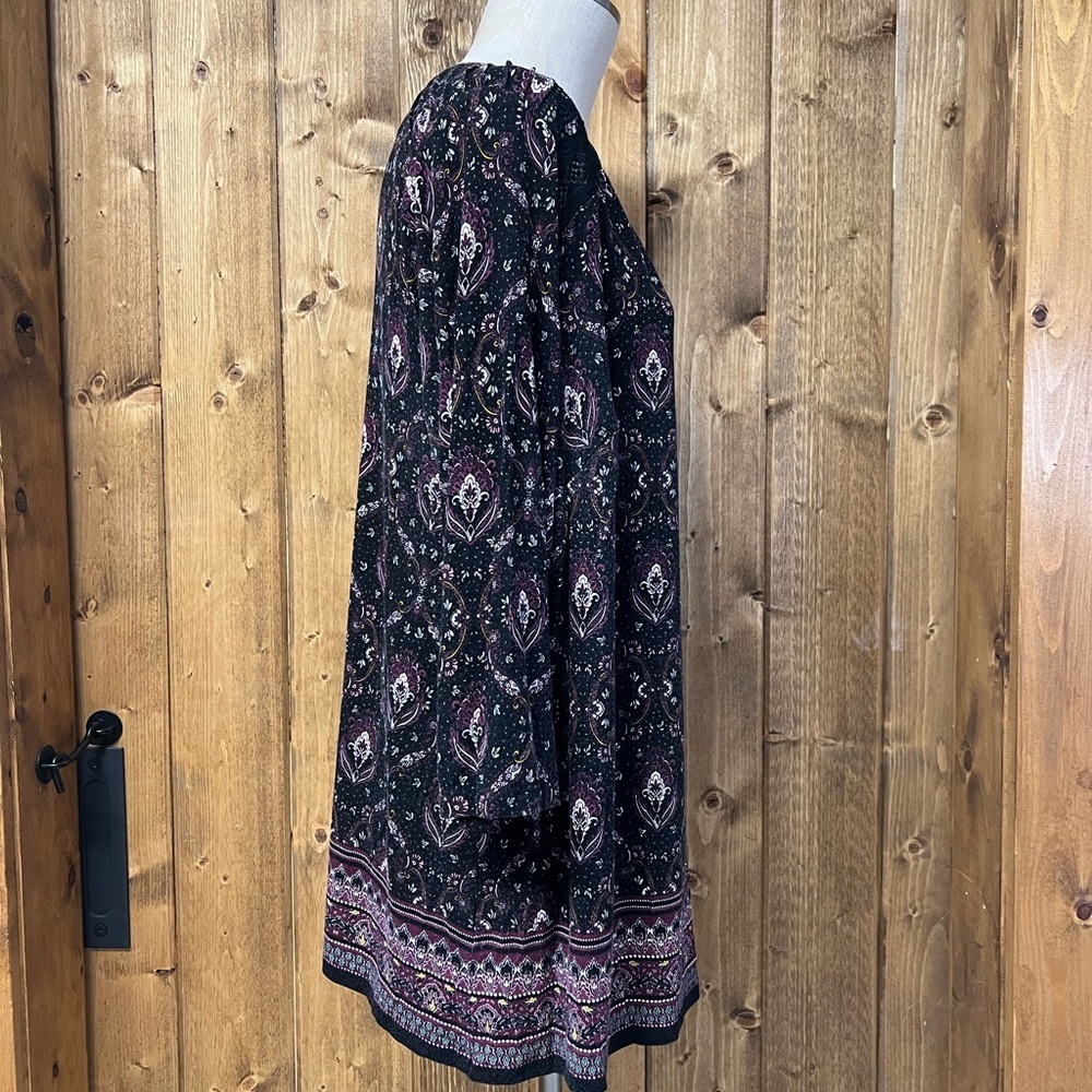 Daniel Rainn 2X Black Boho Tunic Crochet Detail Medallion Print Office Modest - Picture 4 of 8